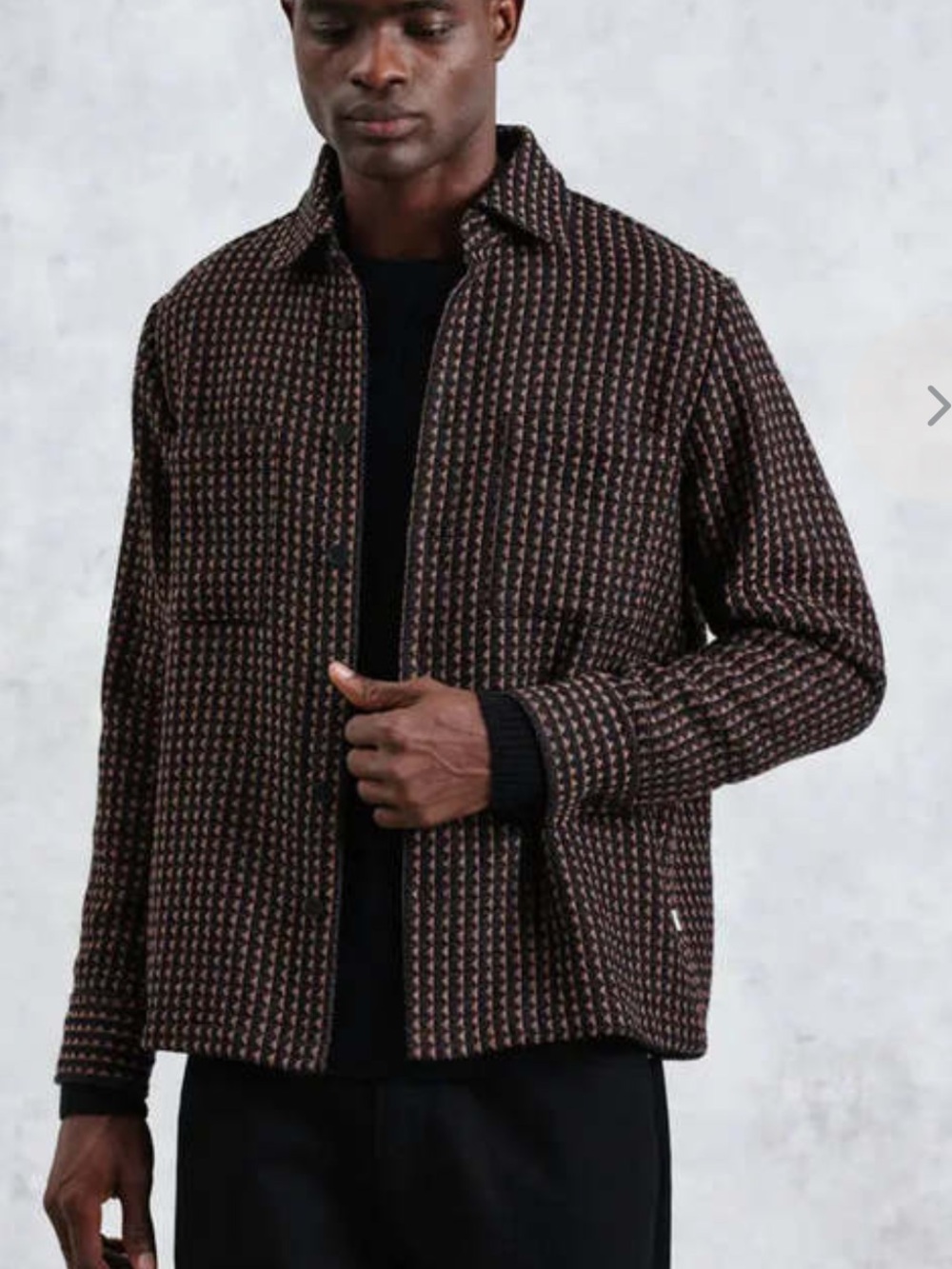 Wax London Whiting Overshirt AW23 Beige Black Houndstooth Size M Recycled Cotton